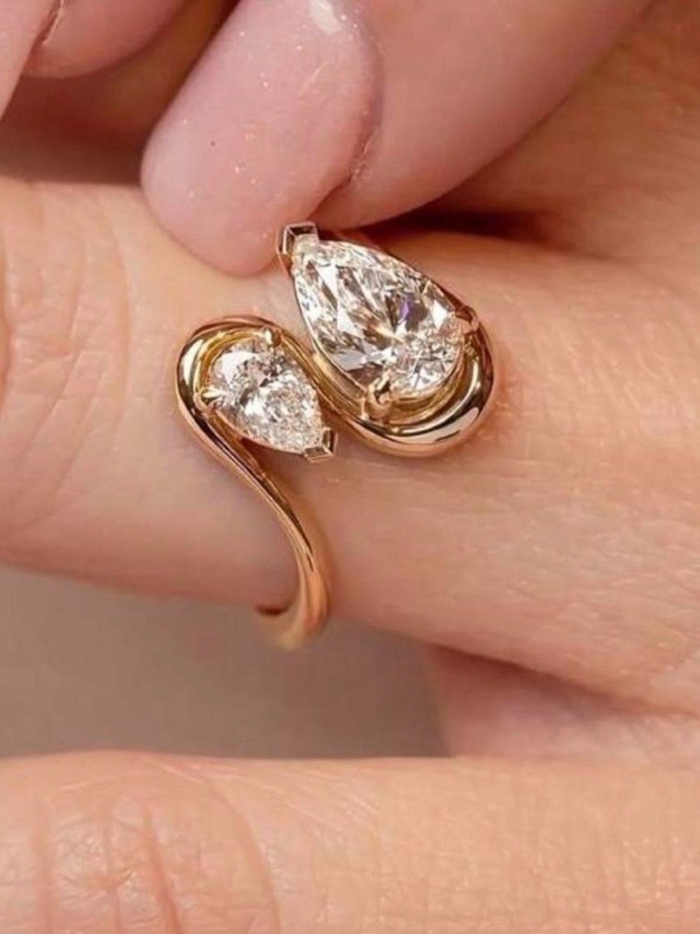 Elegant 18K Gold Plated Teardrop Ring with Clear CZ Stones - Women Jewelry